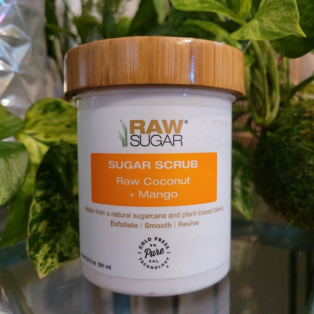 Raw Sugar Scrub Raw Coconut Mango Exfoliating Body Organic Vegan Jumbo 20 fl oz